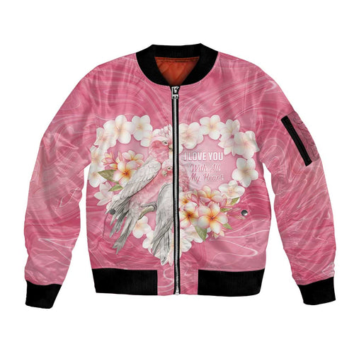 Personalised Pink Galah Australia Valentine's Day Sleeve Zip Bomber Jacket I Love You With All My Heart - Aussie Hoodie