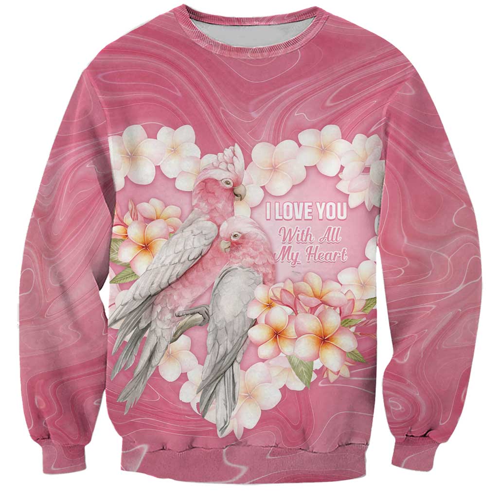 Personalised Pink Galah Australia Valentine's Day Sweatshirt I Love You With All My Heart - Aussie Hoodie