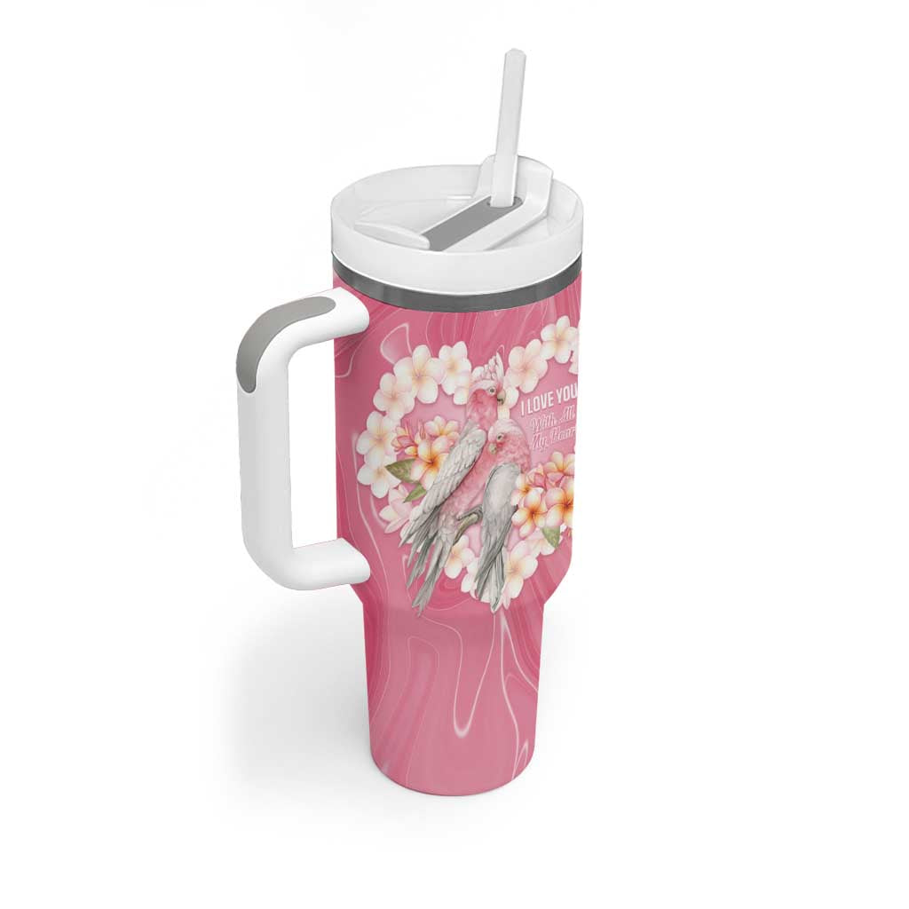 Personalised Pink Galah Australia Valentine's Day Tumbler With Handle I Love You With All My Heart - Aussie Hoodie