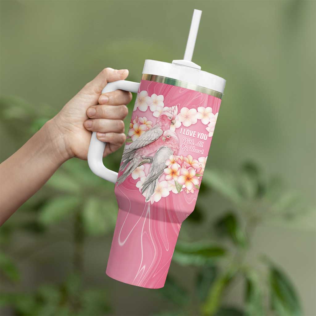 Personalised Pink Galah Australia Valentine's Day Tumbler With Handle I Love You With All My Heart - Aussie Hoodie
