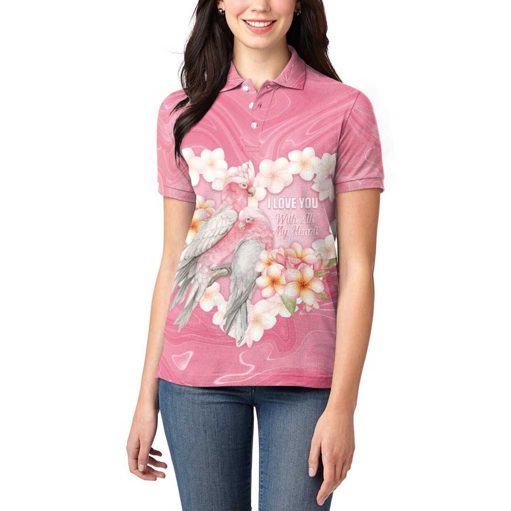 Personalised Pink Galah Australia Valentine's Day Women Polo Shirt I Love You With All My Heart - Aussie Hoodie