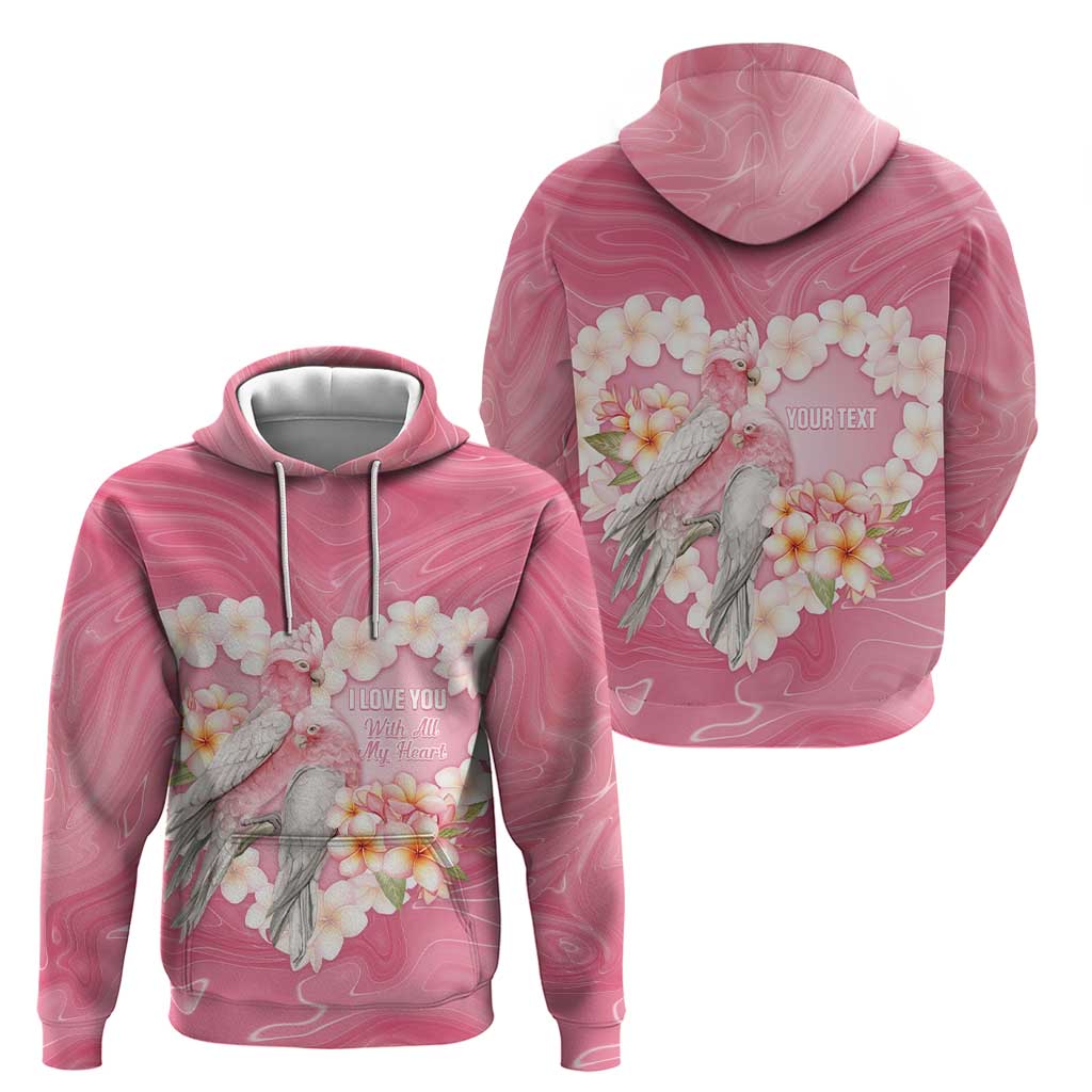 Personalised Pink Galah Australia Valentine's Day Zip Hoodie I Love You With All My Heart - Aussie Hoodie