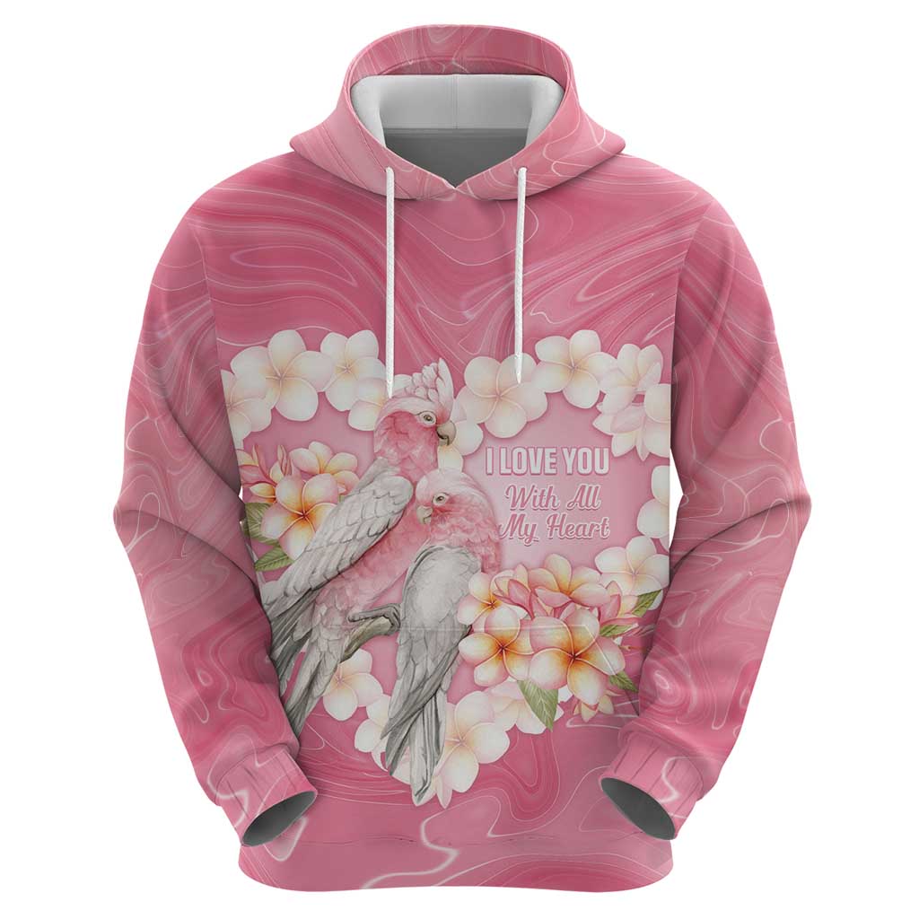 Personalised Pink Galah Australia Valentine's Day Zip Hoodie I Love You With All My Heart - Aussie Hoodie