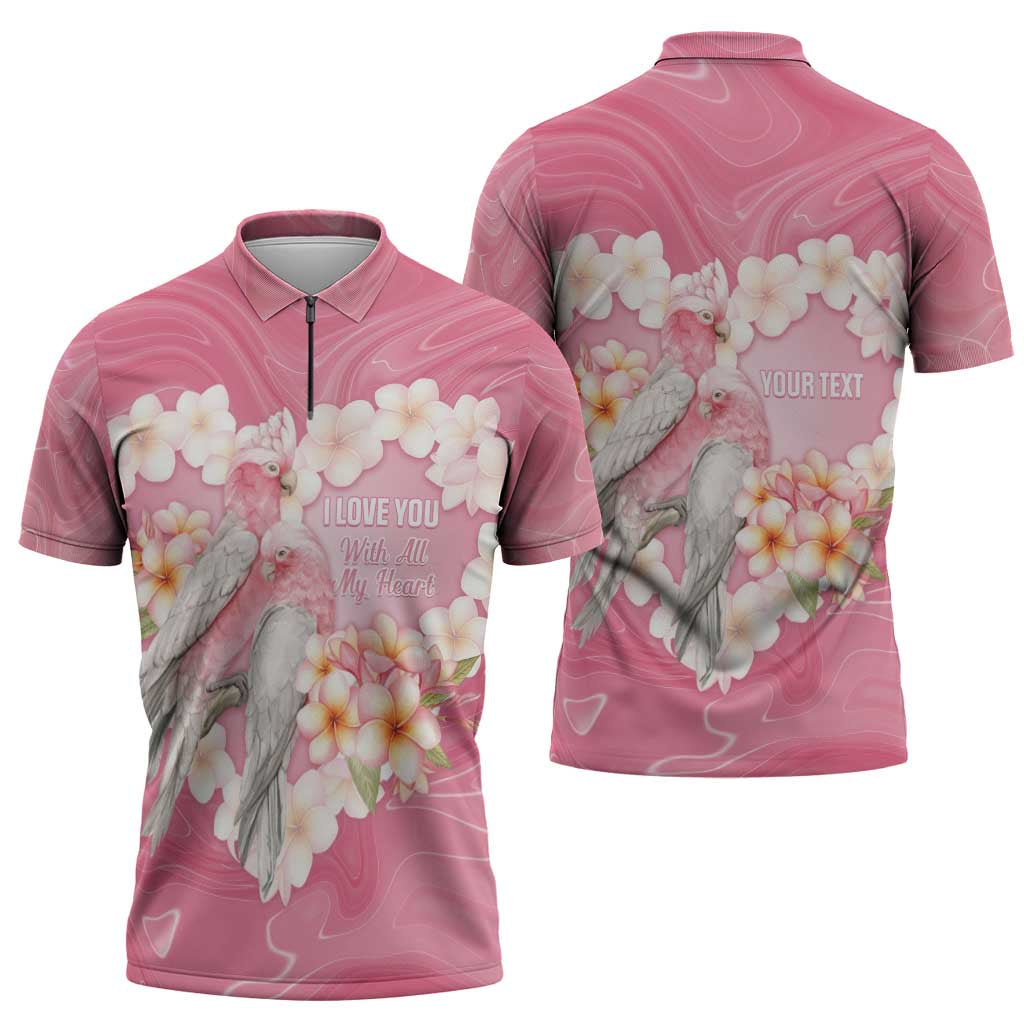 Personalised Pink Galah Australia Valentine's Day Zipper Polo Shirt I Love You With All My Heart - Aussie Hoodie