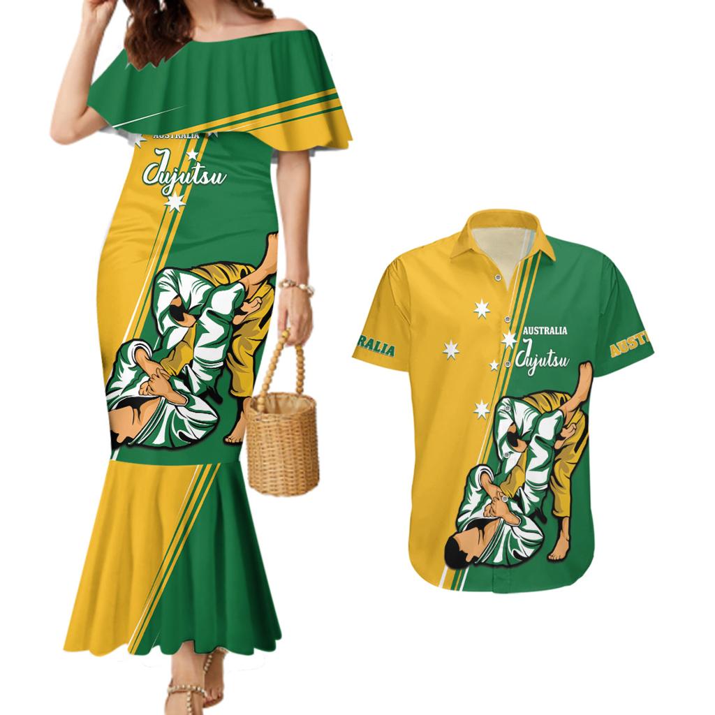 Australia Jujitsu Couples Matching Mermaid Dress and Hawaiian Shirt Tap Out Or Pass Out National Color
