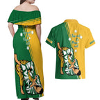 Australia Jujitsu Couples Matching Off Shoulder Maxi Dress and Hawaiian Shirt Tap Out Or Pass Out National Color