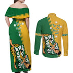 Australia Jujitsu Couples Matching Off Shoulder Maxi Dress and Long Sleeve Button Shirt Tap Out Or Pass Out National Color