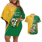 Australia Jujitsu Couples Matching Off Shoulder Short Dress and Hawaiian Shirt Tap Out Or Pass Out National Color