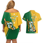 Australia Jujitsu Couples Matching Off Shoulder Short Dress and Hawaiian Shirt Tap Out Or Pass Out National Color