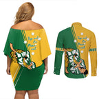 Australia Jujitsu Couples Matching Off Shoulder Short Dress and Long Sleeve Button Shirt Tap Out Or Pass Out National Color