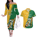 Australia Jujitsu Couples Matching Off The Shoulder Long Sleeve Dress and Hawaiian Shirt Tap Out Or Pass Out National Color