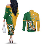 Australia Jujitsu Couples Matching Off The Shoulder Long Sleeve Dress and Long Sleeve Button Shirt Tap Out Or Pass Out National Color