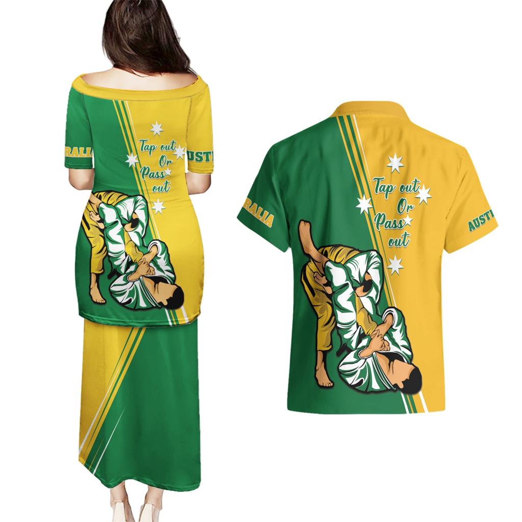Australia Jujitsu Couples Matching Puletasi and Hawaiian Shirt Tap Out Or Pass Out National Color