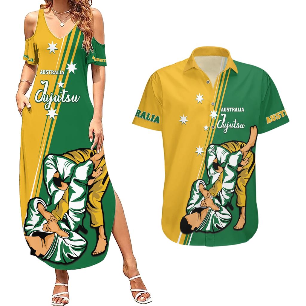 Australia Jujitsu Couples Matching Summer Maxi Dress and Hawaiian Shirt Tap Out Or Pass Out National Color