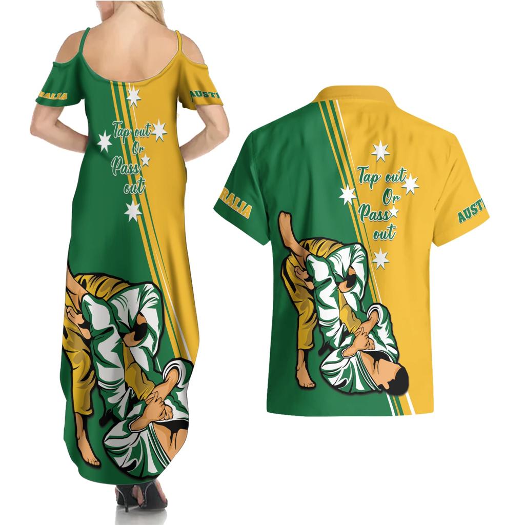 Australia Jujitsu Couples Matching Summer Maxi Dress and Hawaiian Shirt Tap Out Or Pass Out National Color