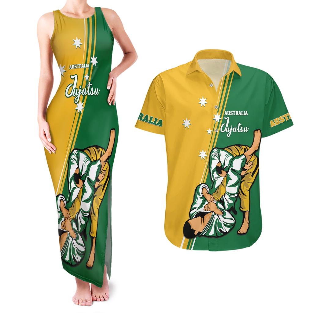 Australia Jujitsu Couples Matching Tank Maxi Dress and Hawaiian Shirt Tap Out Or Pass Out National Color