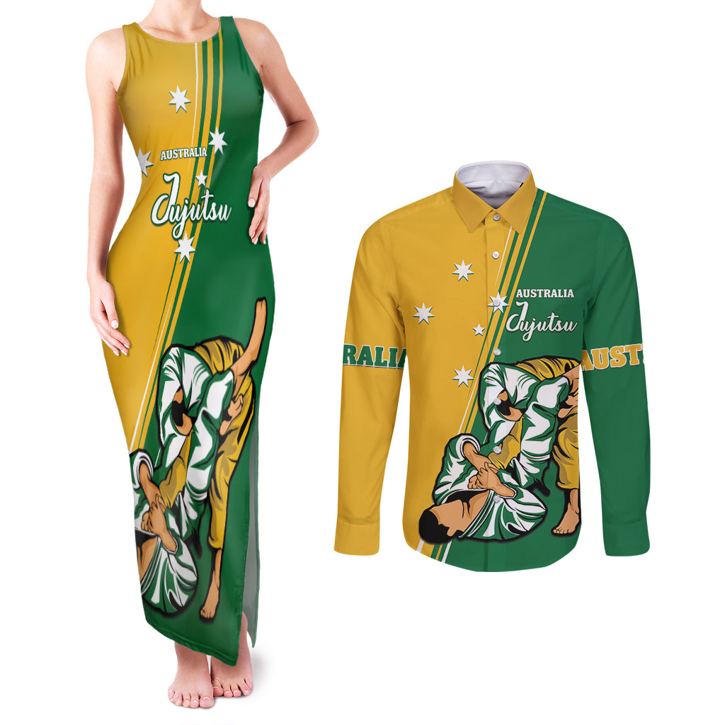 Australia Jujitsu Couples Matching Tank Maxi Dress and Long Sleeve Button Shirt Tap Out Or Pass Out National Color
