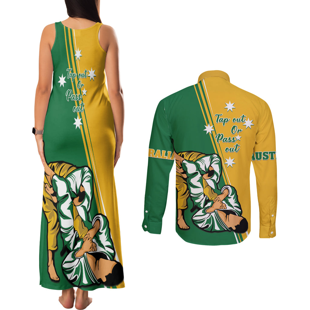 Australia Jujitsu Couples Matching Tank Maxi Dress and Long Sleeve Button Shirt Tap Out Or Pass Out National Color