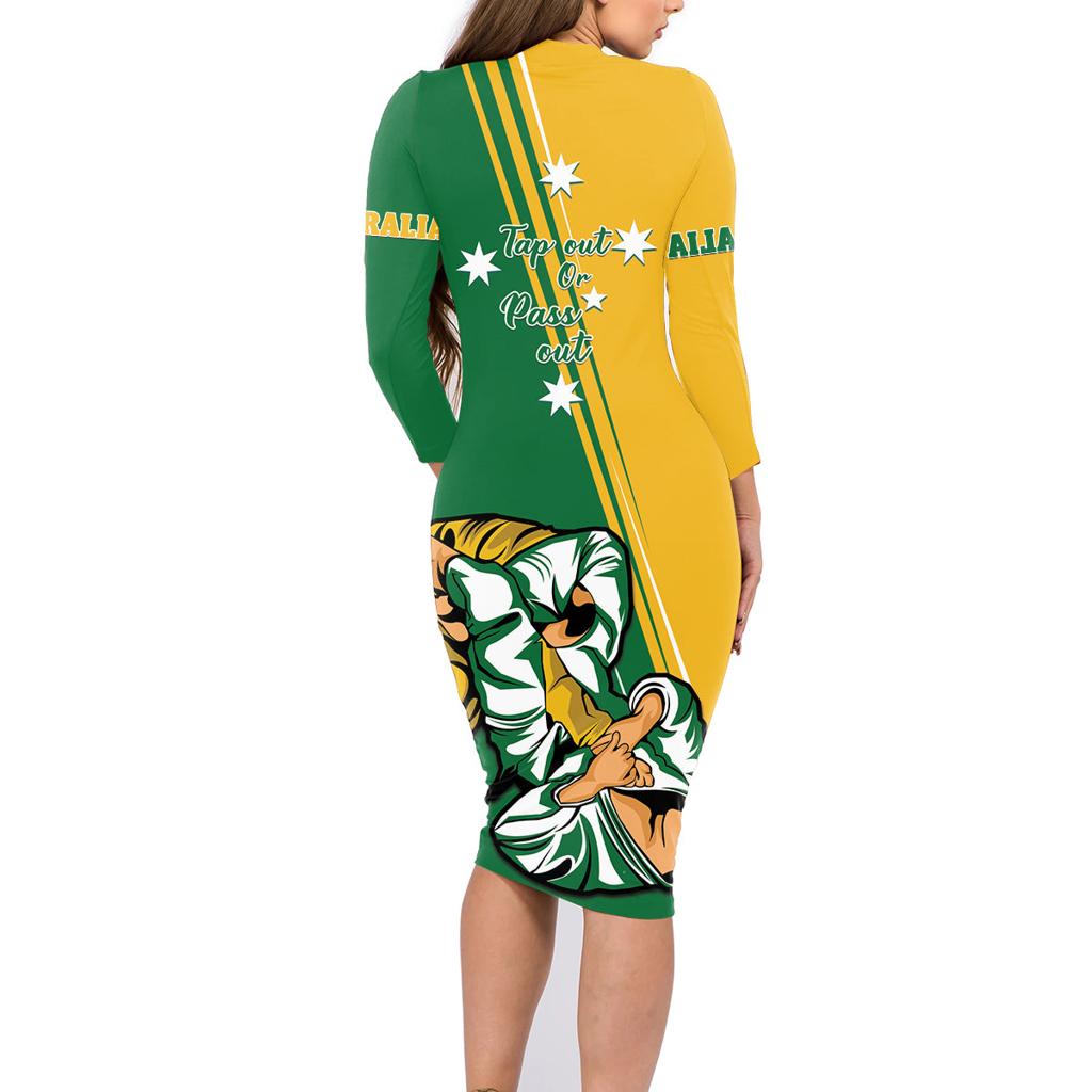 Australia Jujitsu Family Matching Long Sleeve Bodycon Dress and Hawaiian Shirt Tap Out Or Pass Out National Color