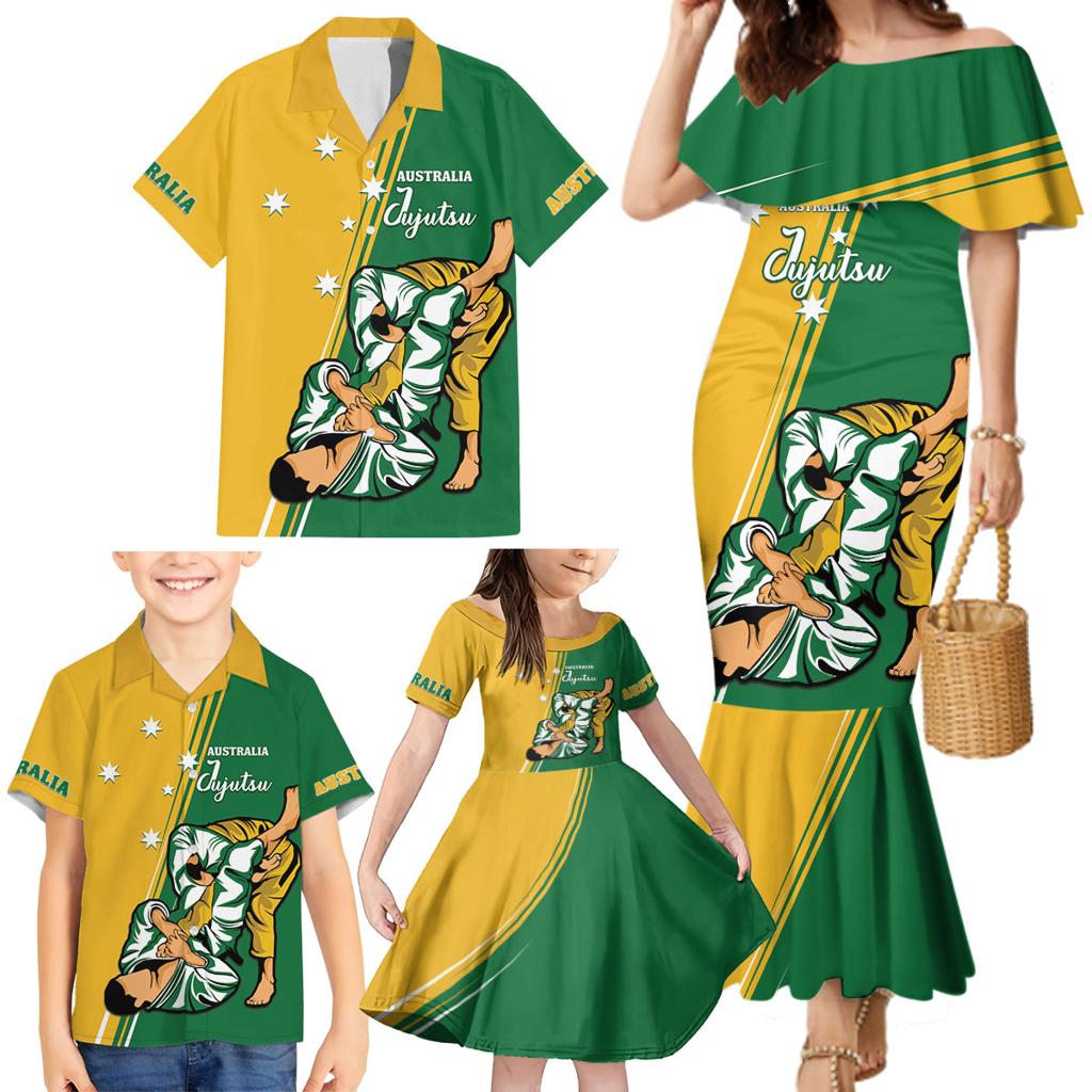 Australia Jujitsu Family Matching Mermaid Dress and Hawaiian Shirt Tap Out Or Pass Out National Color