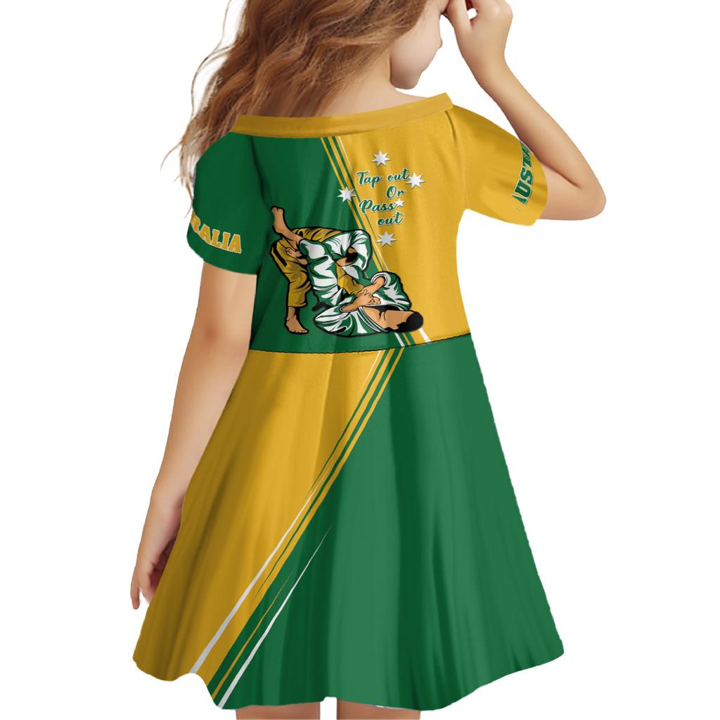 Australia Jujitsu Family Matching Off Shoulder Long Sleeve Dress and Hawaiian Shirt Tap Out Or Pass Out National Color