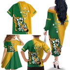 Australia Jujitsu Family Matching Off Shoulder Long Sleeve Dress and Hawaiian Shirt Tap Out Or Pass Out National Color