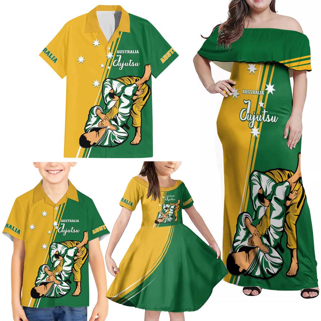 Australia Jujitsu Family Matching Off Shoulder Maxi Dress and Hawaiian Shirt Tap Out Or Pass Out National Color