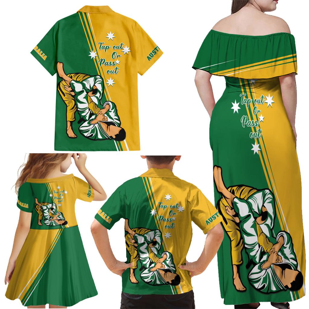 Australia Jujitsu Family Matching Off Shoulder Maxi Dress and Hawaiian Shirt Tap Out Or Pass Out National Color