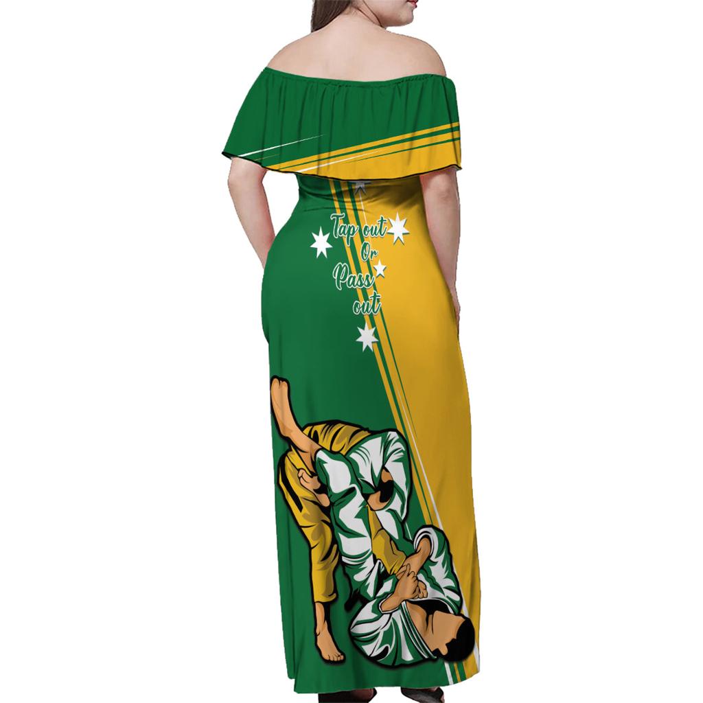 Australia Jujitsu Family Matching Off Shoulder Maxi Dress and Hawaiian Shirt Tap Out Or Pass Out National Color