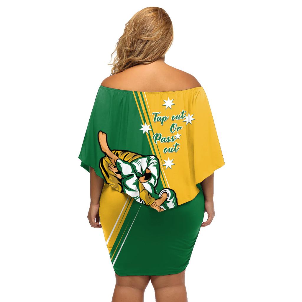 Australia Jujitsu Family Matching Off Shoulder Short Dress and Hawaiian Shirt Tap Out Or Pass Out National Color