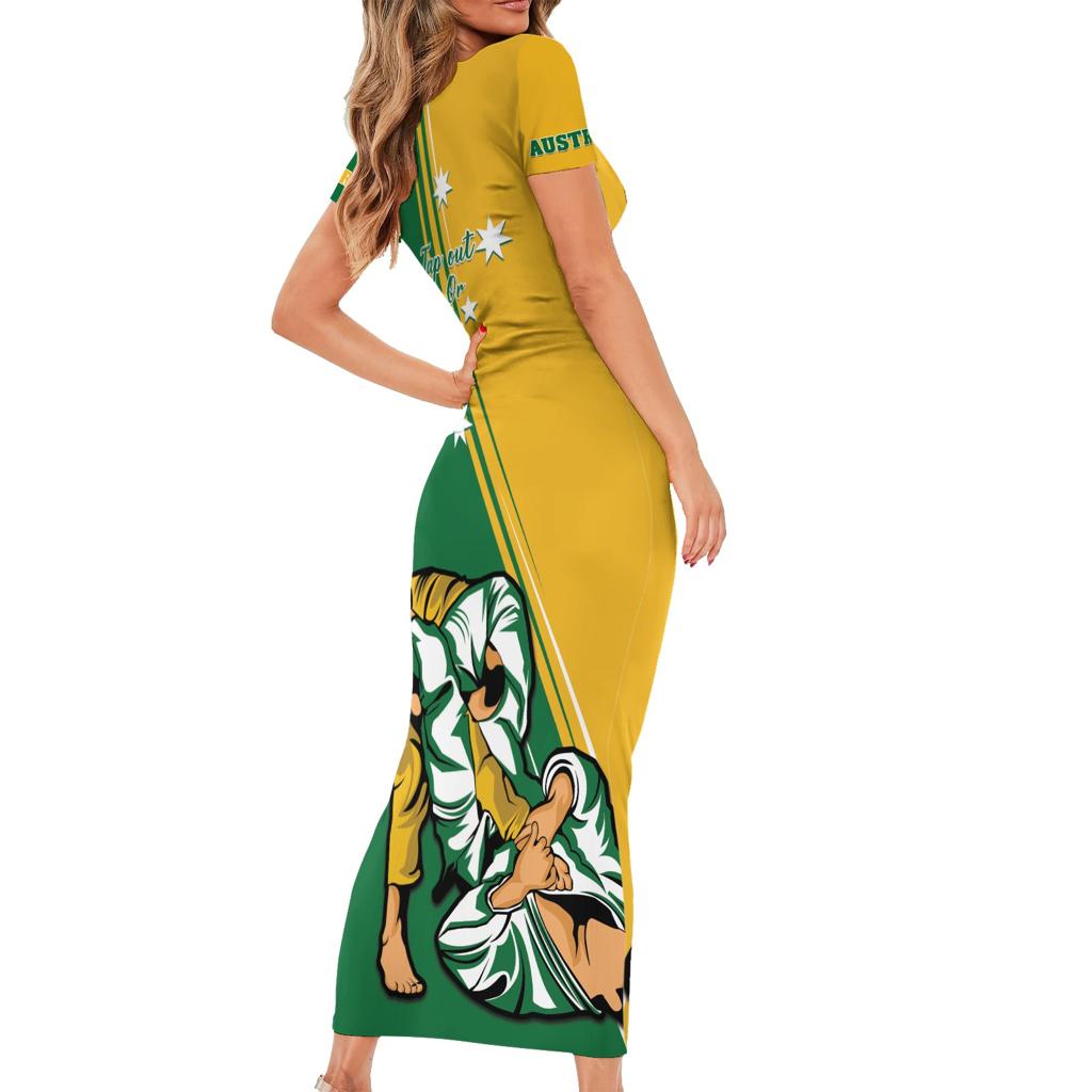 Australia Jujitsu Family Matching Short Sleeve Bodycon Dress and Hawaiian Shirt Tap Out Or Pass Out National Color