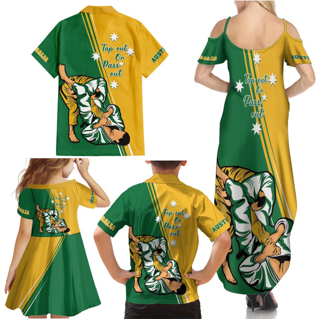 Australia Jujitsu Family Matching Summer Maxi Dress and Hawaiian Shirt Tap Out Or Pass Out National Color