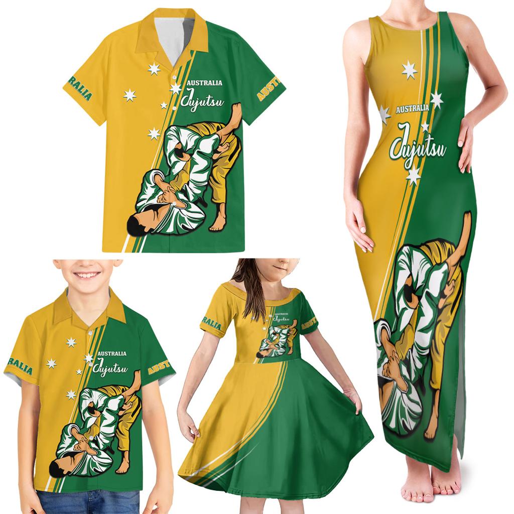 Australia Jujitsu Family Matching Tank Maxi Dress and Hawaiian Shirt Tap Out Or Pass Out National Color