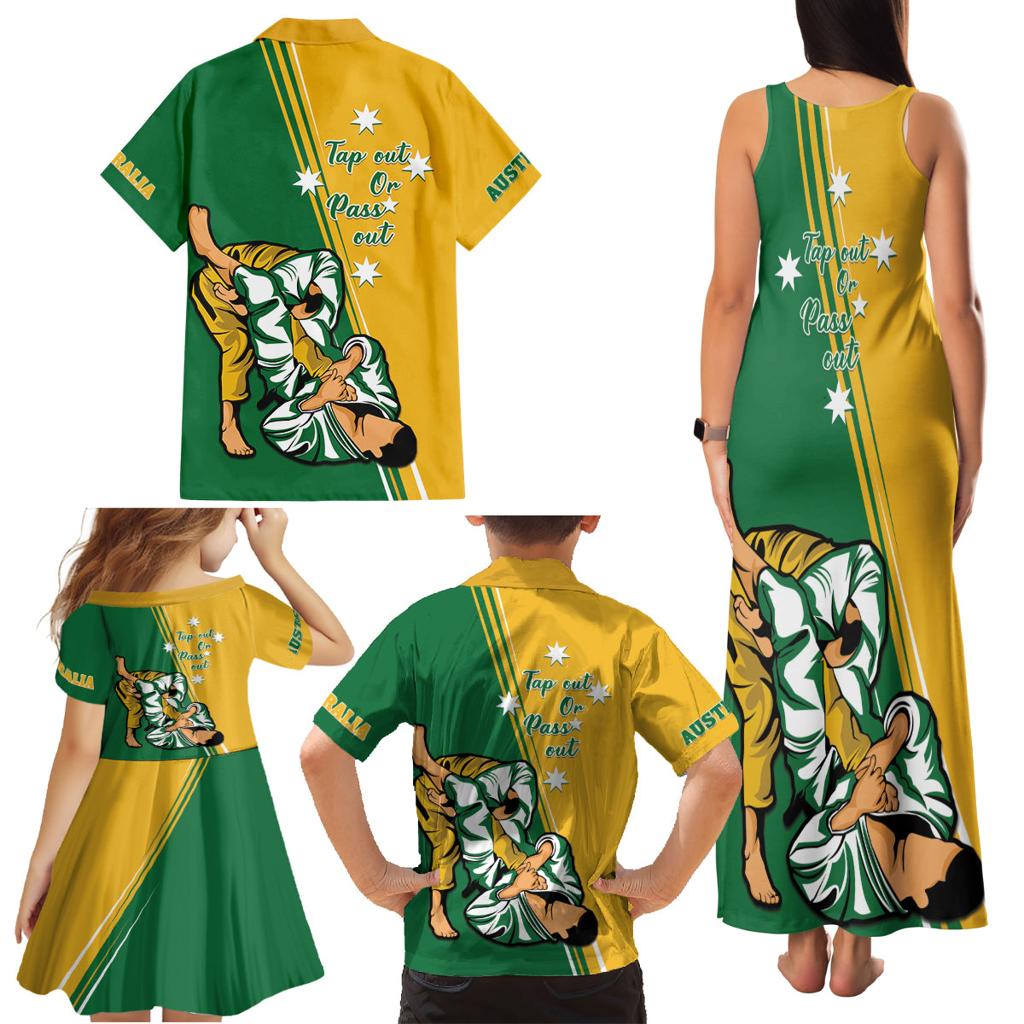 Australia Jujitsu Family Matching Tank Maxi Dress and Hawaiian Shirt Tap Out Or Pass Out National Color