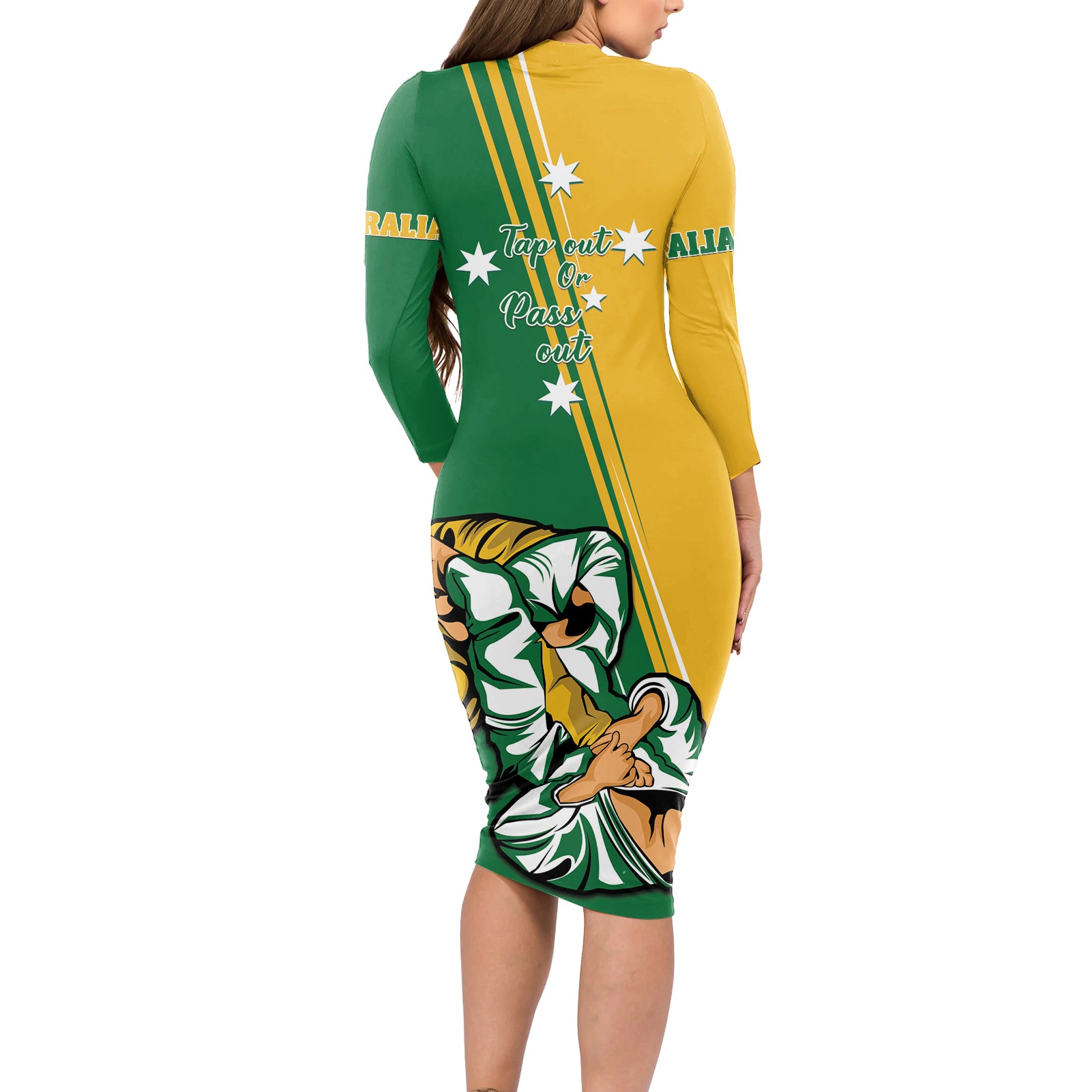 Australia Jujitsu Long Sleeve Bodycon Dress Tap Out Or Pass Out National Color