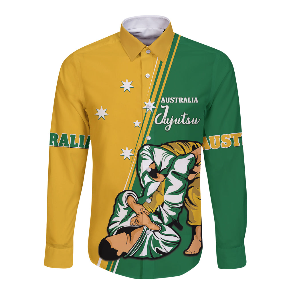 Australia Jujitsu Long Sleeve Button Shirt Tap Out Or Pass Out National Color