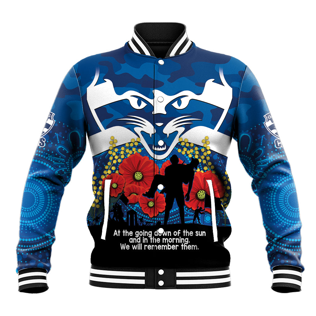 Custom Geelong Football ANZAC Baseball Jacket Gallipoli Camouflage With Poppies