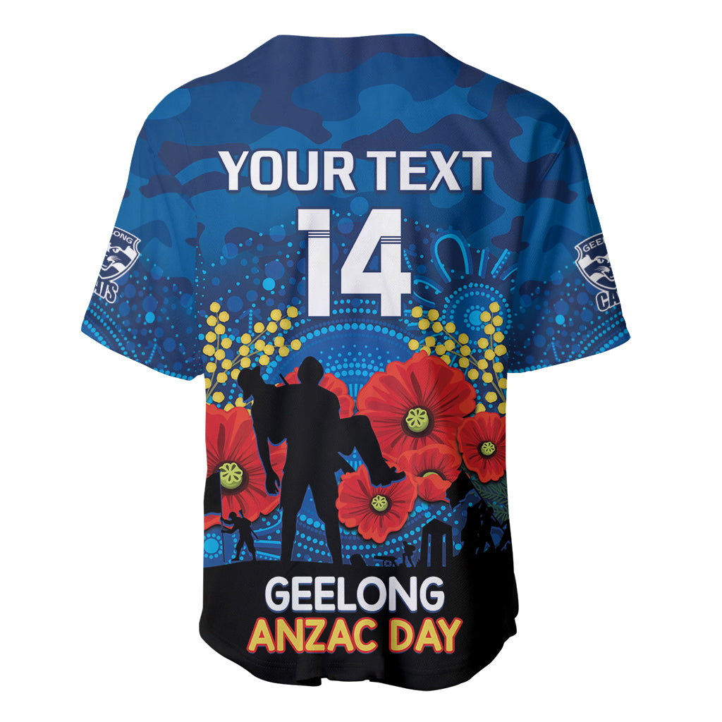 Custom Geelong Football ANZAC Baseball Jersey Gallipoli Camouflage With Poppies