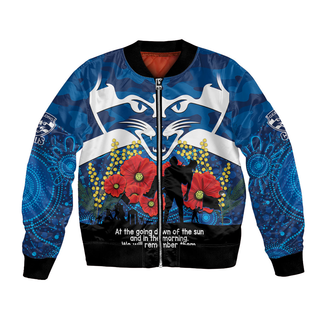 Custom Geelong Football ANZAC Bomber Jacket Gallipoli Camouflage With Poppies
