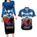 Custom Geelong Football ANZAC Couples Matching Long Sleeve Bodycon Dress and Hawaiian Shirt Gallipoli Camouflage With Poppies