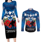 Custom Geelong Football ANZAC Couples Matching Long Sleeve Bodycon Dress and Long Sleeve Button Shirt Gallipoli Camouflage With Poppies