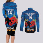 Custom Geelong Football ANZAC Couples Matching Long Sleeve Bodycon Dress and Long Sleeve Button Shirt Gallipoli Camouflage With Poppies