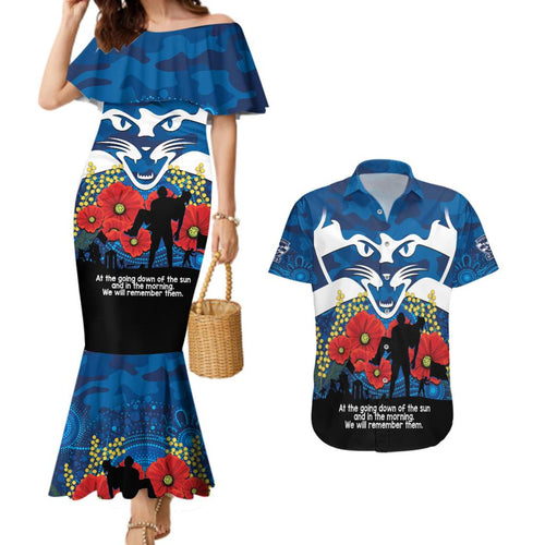 Custom Geelong Football ANZAC Couples Matching Mermaid Dress and Hawaiian Shirt Gallipoli Camouflage With Poppies