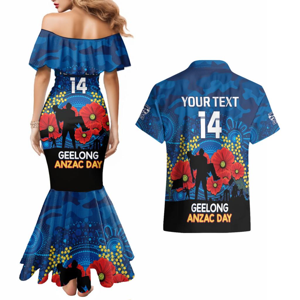 Custom Geelong Football ANZAC Couples Matching Mermaid Dress and Hawaiian Shirt Gallipoli Camouflage With Poppies