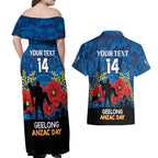 Custom Geelong Football ANZAC Couples Matching Off Shoulder Maxi Dress and Hawaiian Shirt Gallipoli Camouflage With Poppies