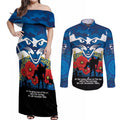 Custom Geelong Football ANZAC Couples Matching Off Shoulder Maxi Dress and Long Sleeve Button Shirt Gallipoli Camouflage With Poppies