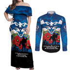 Custom Geelong Football ANZAC Couples Matching Off Shoulder Maxi Dress and Long Sleeve Button Shirt Gallipoli Camouflage With Poppies