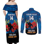 Custom Geelong Football ANZAC Couples Matching Off Shoulder Maxi Dress and Long Sleeve Button Shirt Gallipoli Camouflage With Poppies