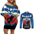 Custom Geelong Football ANZAC Couples Matching Off Shoulder Short Dress and Long Sleeve Button Shirt Gallipoli Camouflage With Poppies