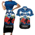 Custom Geelong Football ANZAC Couples Matching Short Sleeve Bodycon Dress and Hawaiian Shirt Gallipoli Camouflage With Poppies